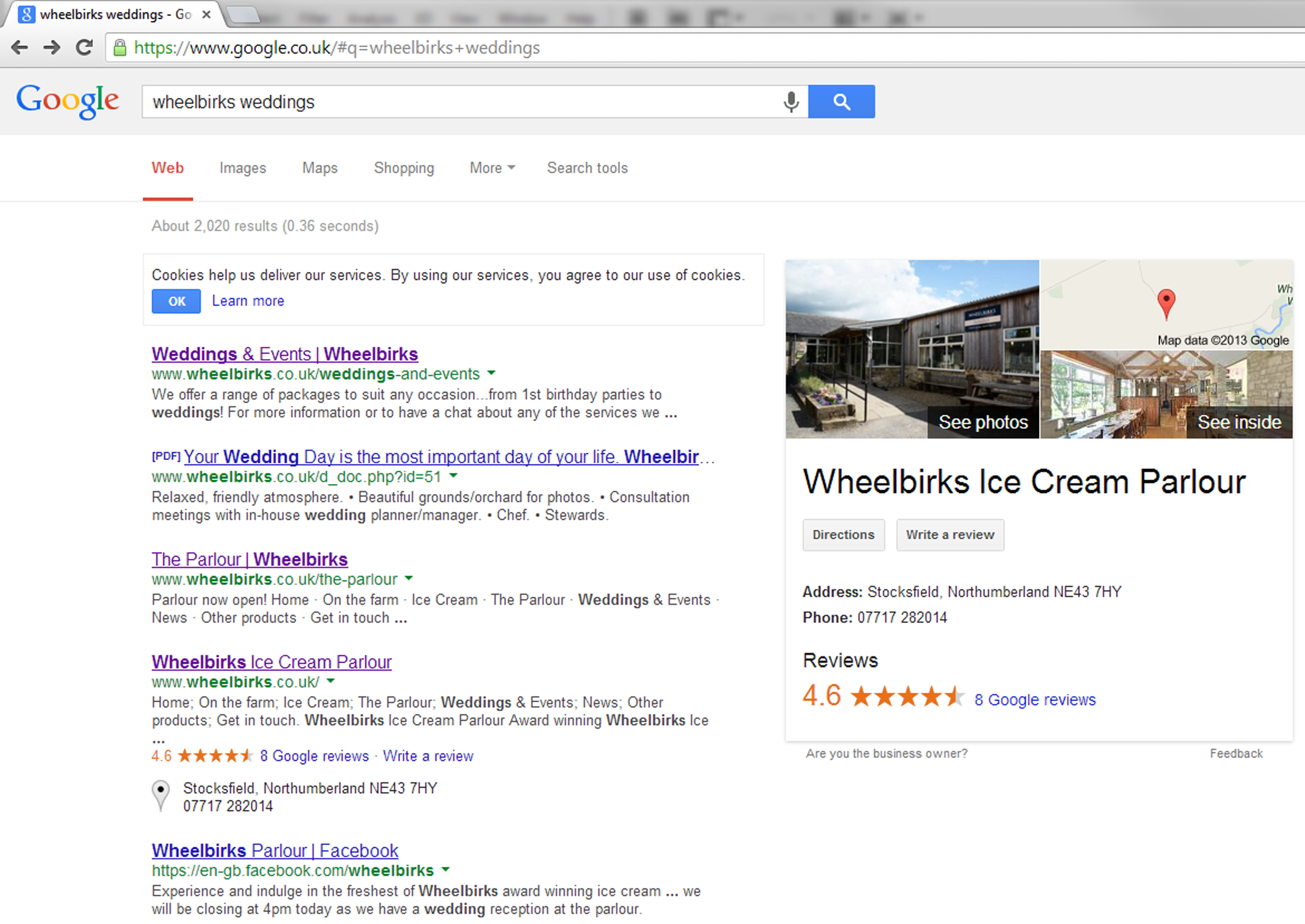 Snip of google results page showing wheirks search listingselb
